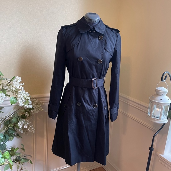Banana Republic Women’s Classic Black Lined Trench Coat Like New SZ Petite Small - Picture 2 of 13